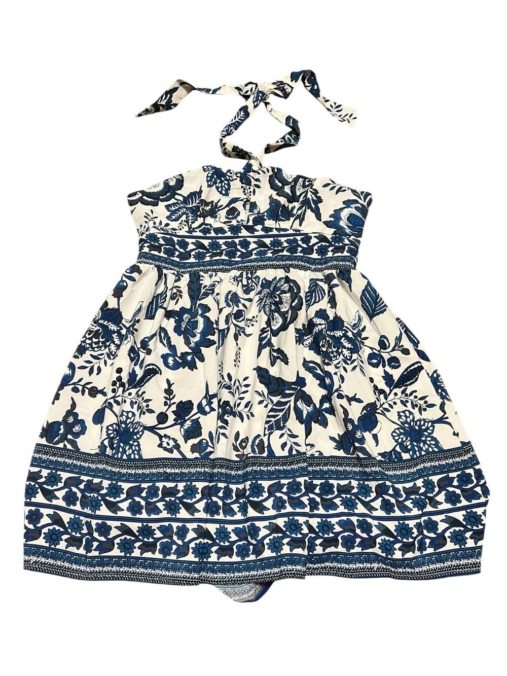 Boho Floerns Women's Floral Print Sleeveless Halter Neck Tie Back A-Line dress